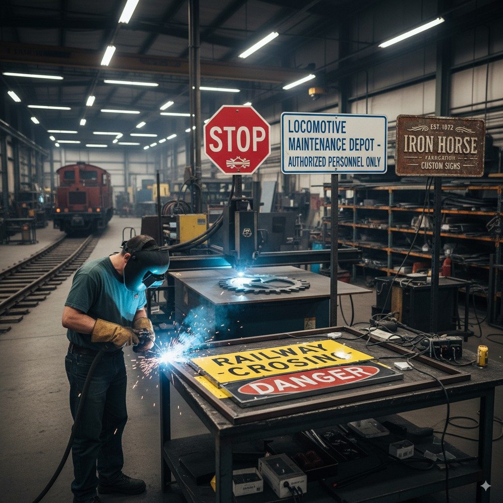 custom sign fabrication, industrial signs, railroad signs, safety signs manufacturing, OSHA-compliant signs, durable signs