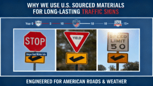 Read more about the article Why We Use U.S Sourced Materials for Long-Lasting Traffic Signs
