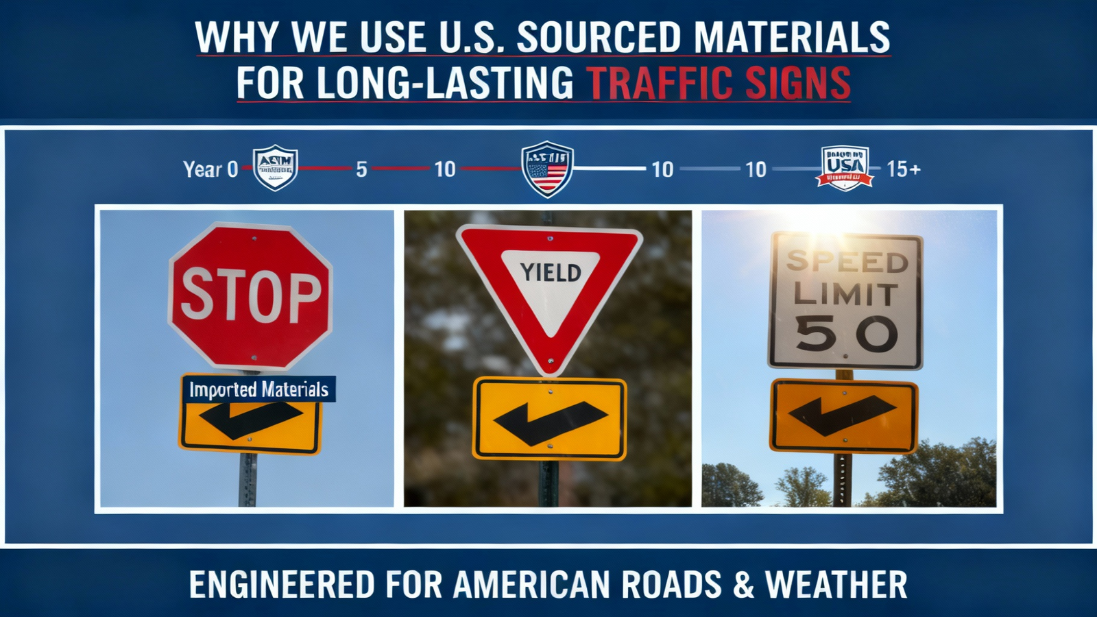 Read more about the article Why We Use U.S Sourced Materials for Long-Lasting Traffic Signs